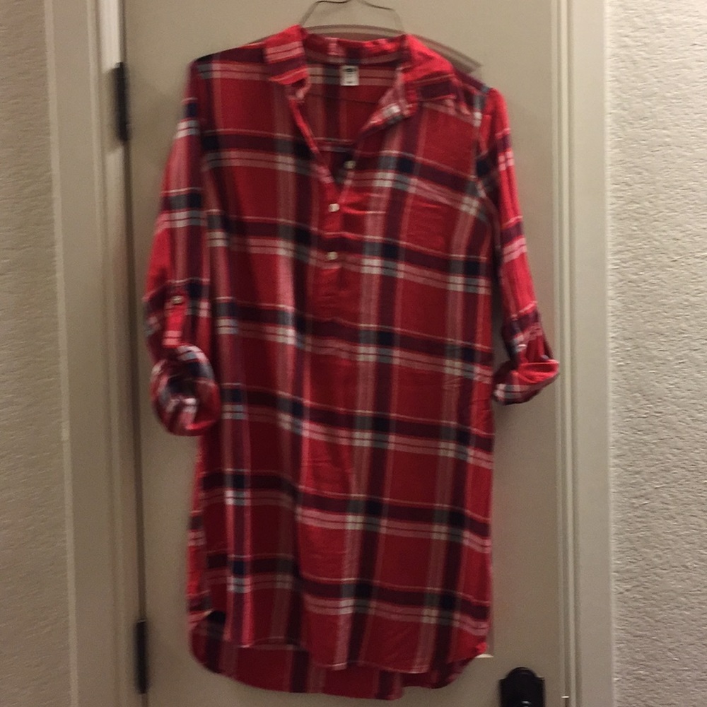 Red Plaid Shirt Dress